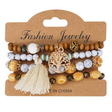 Cwmm10462_Wood Bead Rose Alloy Handmade Bracelet Set