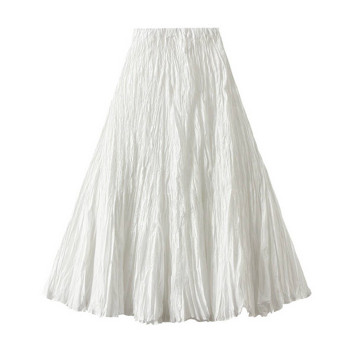 LOOSE PLEATED A LINE FLARED CASUAL MIDI SKIRT_CWBMS0399