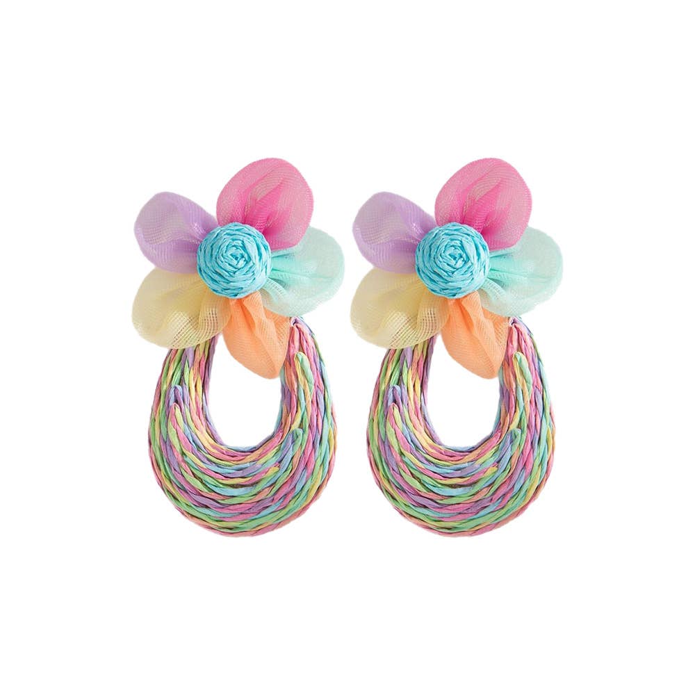 Floral Raffia Mesh Drop Earrings