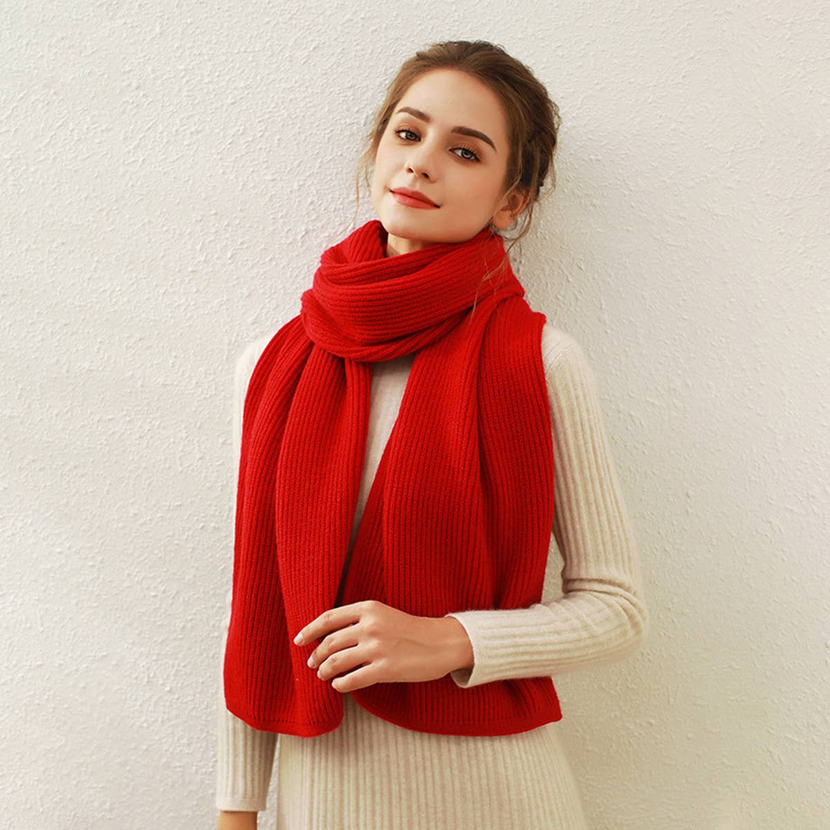 SOLID KNIT FAUX CASHMERE SCARF FOR WOMEN_CWASC0334