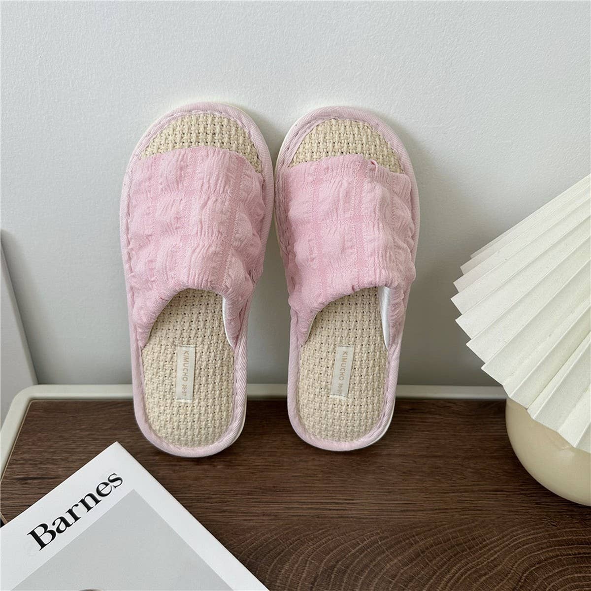 CLOUD PLEATED BUBBLE COTTON LINEN HOME SLIPPERS_CWMM2981