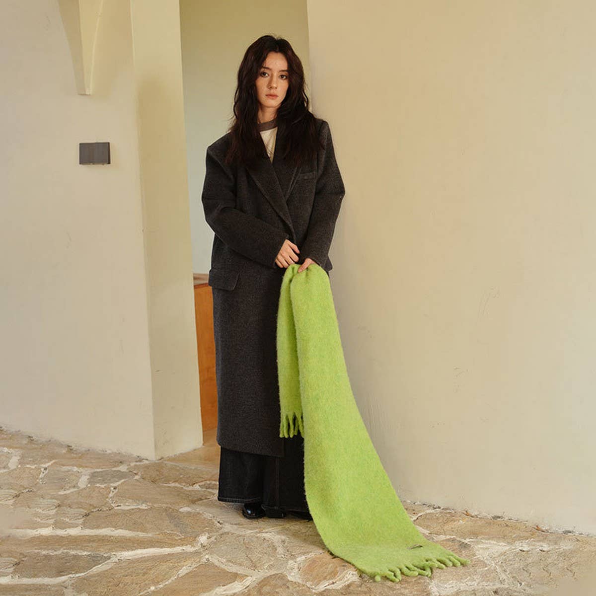 CHUNKY WOOL BLEND SCARF FOR WINTER SOLID COLOR_CWASC2361