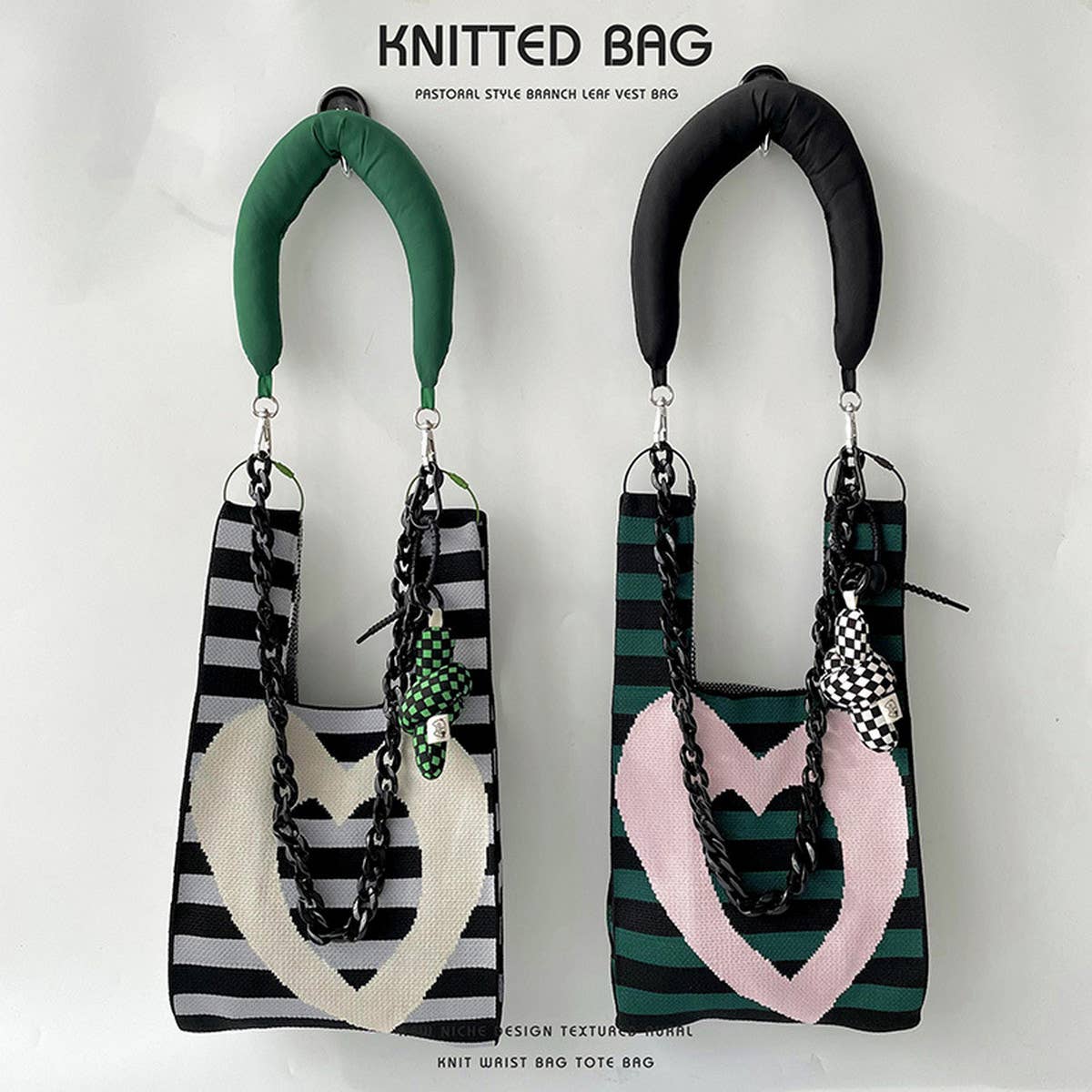 STRIPED LOVE KNITTED SHOULDER TOTE BAG_CWAB1514