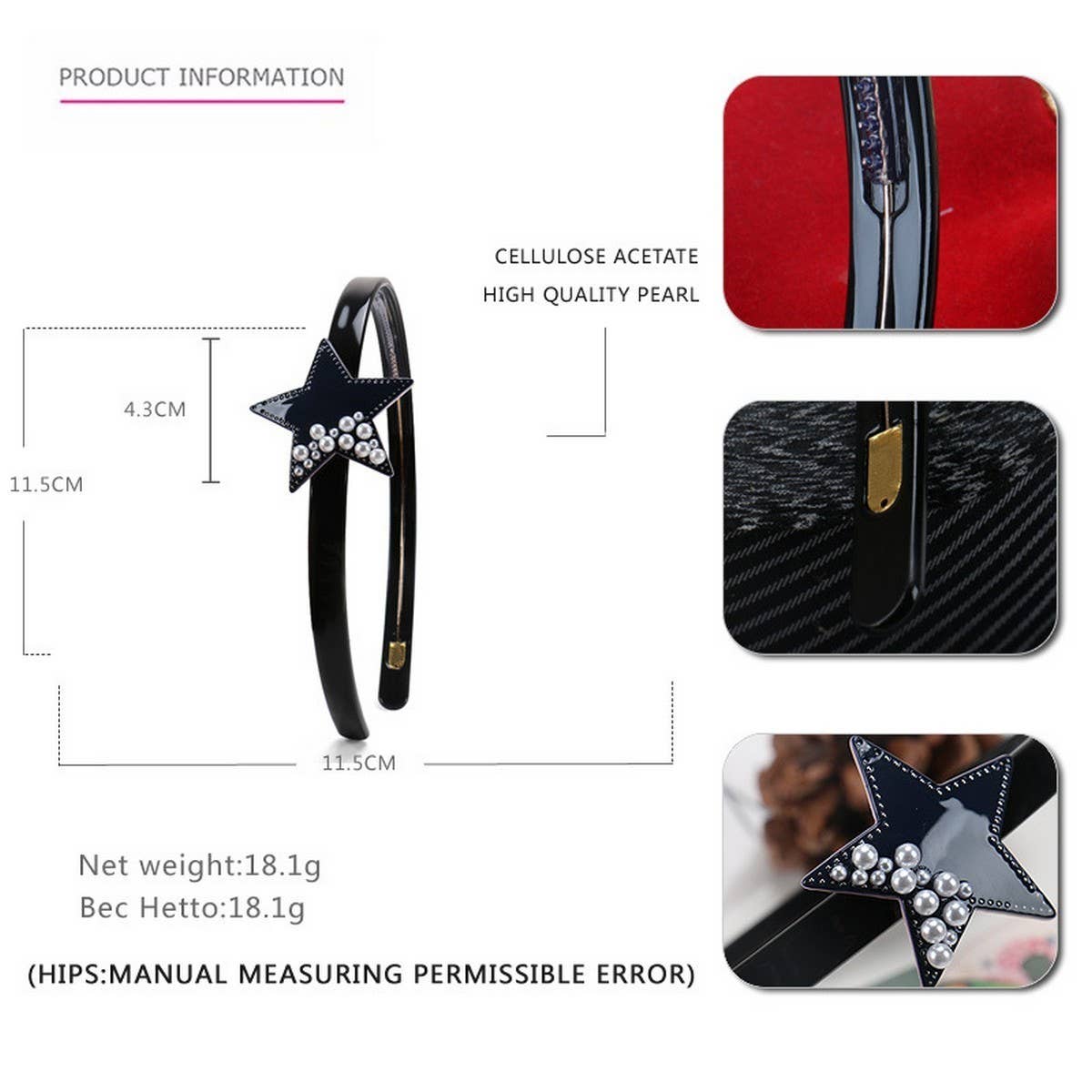 FIVE POINTED STAR HEADBAND PEARL DIAMOND HEADBAND_CWAHA4378