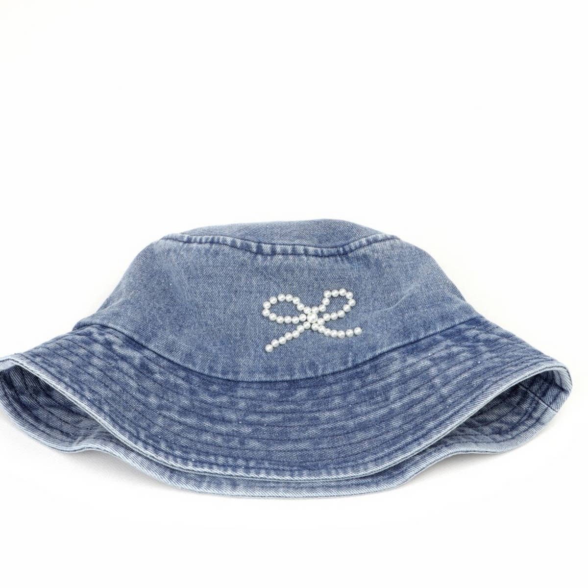 PEARL BOW DENIM BUCKET HAT_CWAH1537