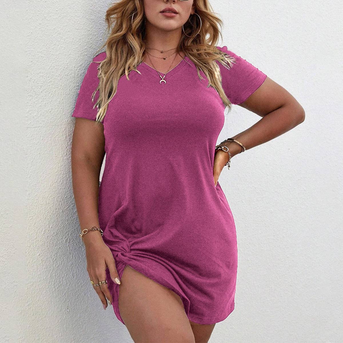 SEXY BODYCON RUCHED SHORT SLEEVE DRESS_CWDMD6066