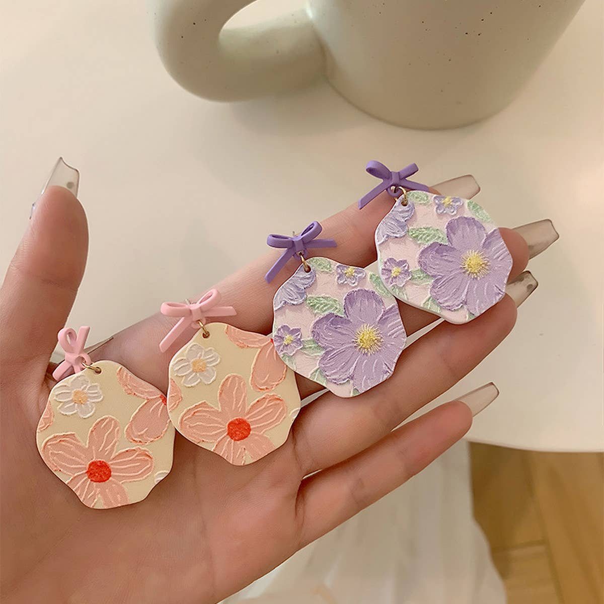 ROMANTIC PURPLE OIL PAINTING FLOWER ART EARRINGS_CWAJE1633