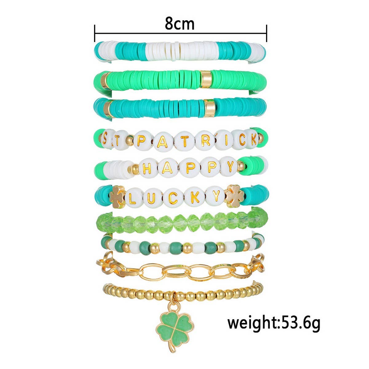 ST PATRICKS DAY FOUR LEAF CLOVER BRACELET SET_CWMM3499