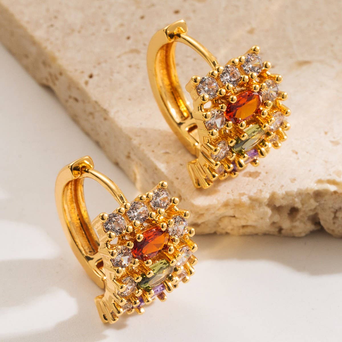 COLORFUL CZ HOLLOW HOOP EARRINGS GOLD PLATED BRASS_CWMM8513