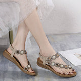 Women Bohemia Bling Rhinestone Pearl Flat Sandals