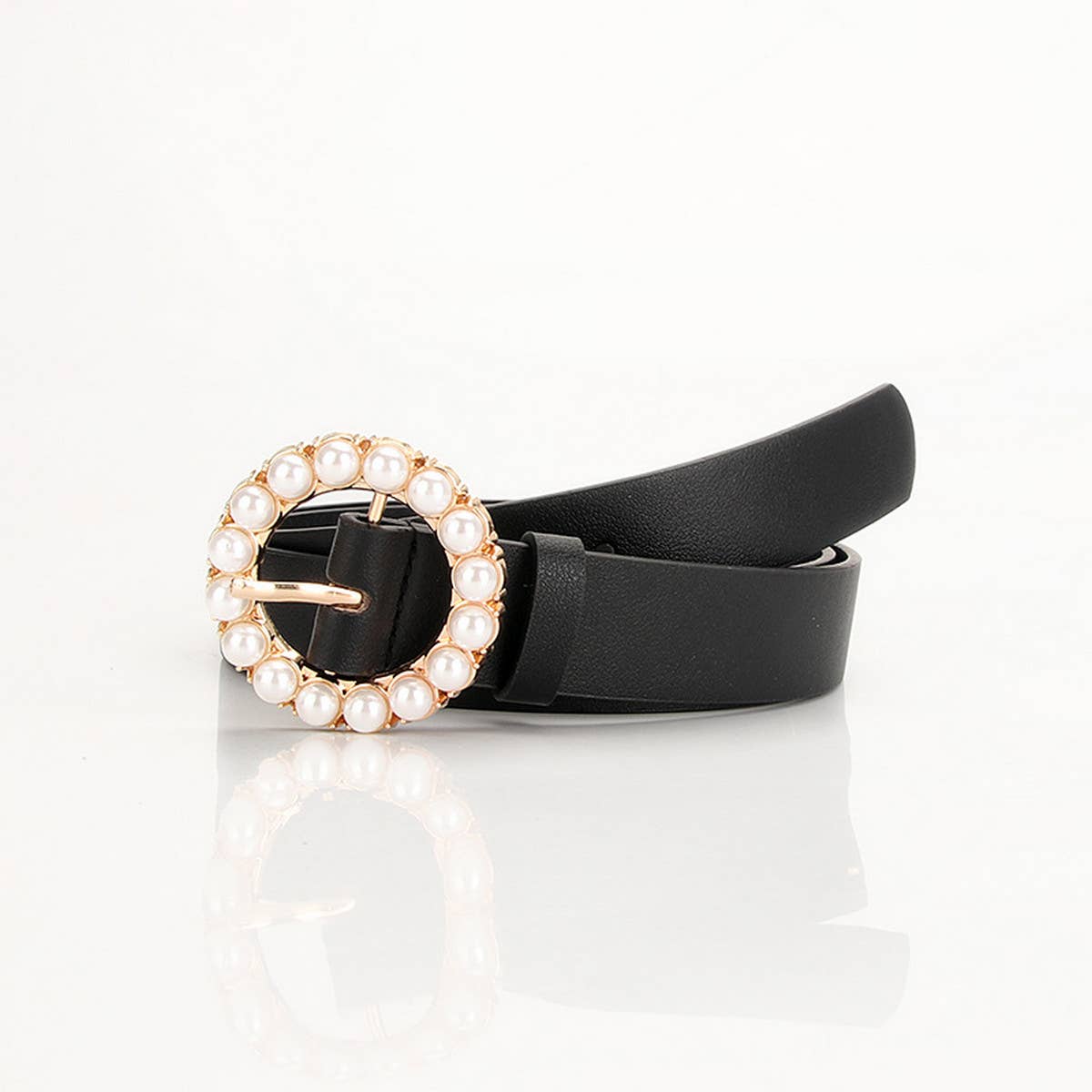 Cwabe0943_Versatile Round Buckle Pearl Multicolor Belt