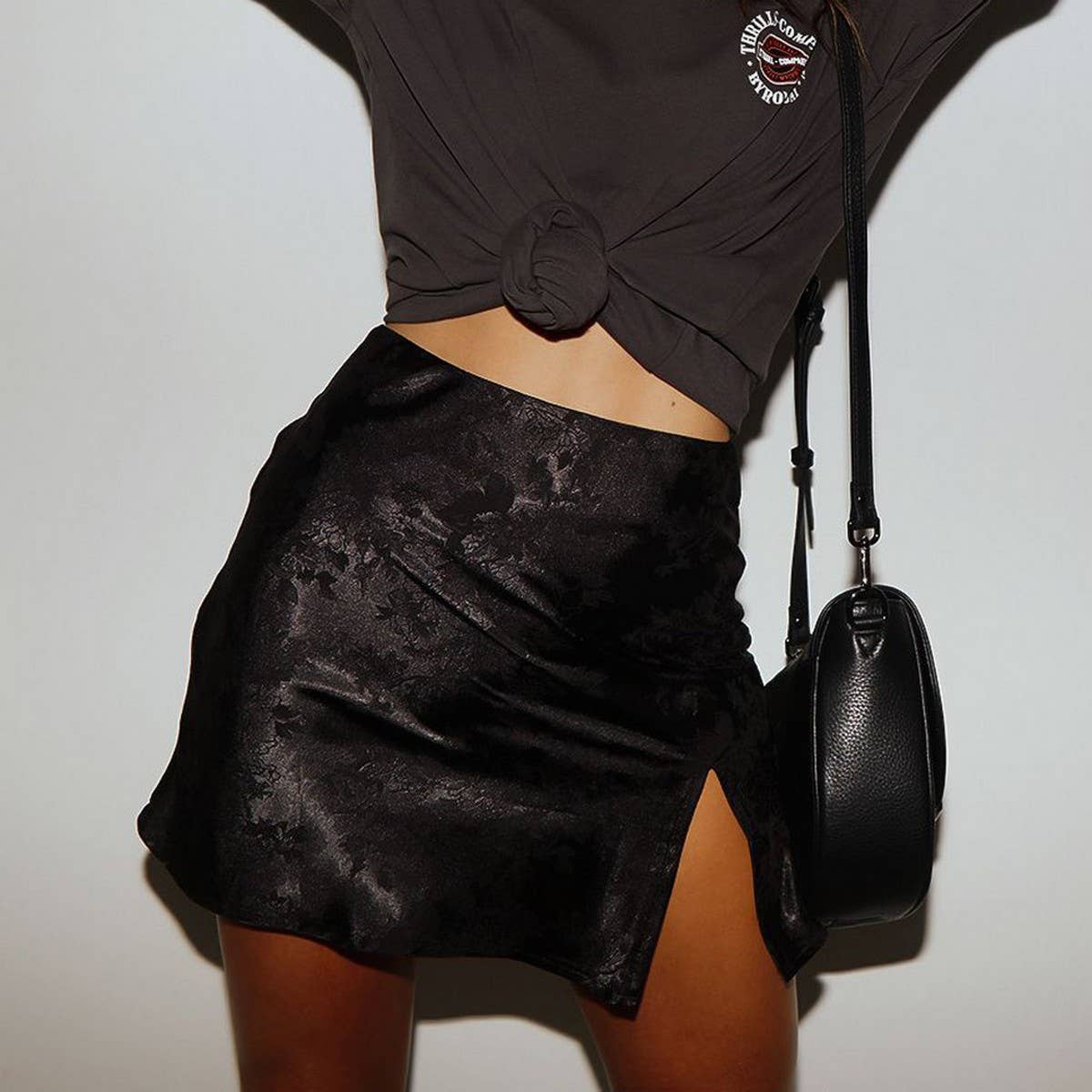 SLIT SHORT SKIRT SEXY JACQUARD SATIN ZIPPER SKIRT_CWAB4805