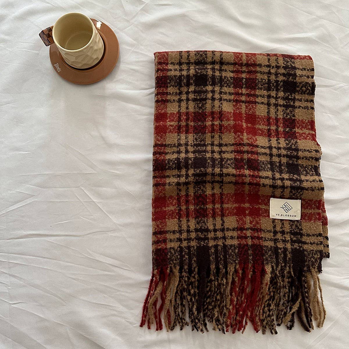 BROWN CHECK SCARF THICK DUAL USE WINTER WRAP_CWASC2299