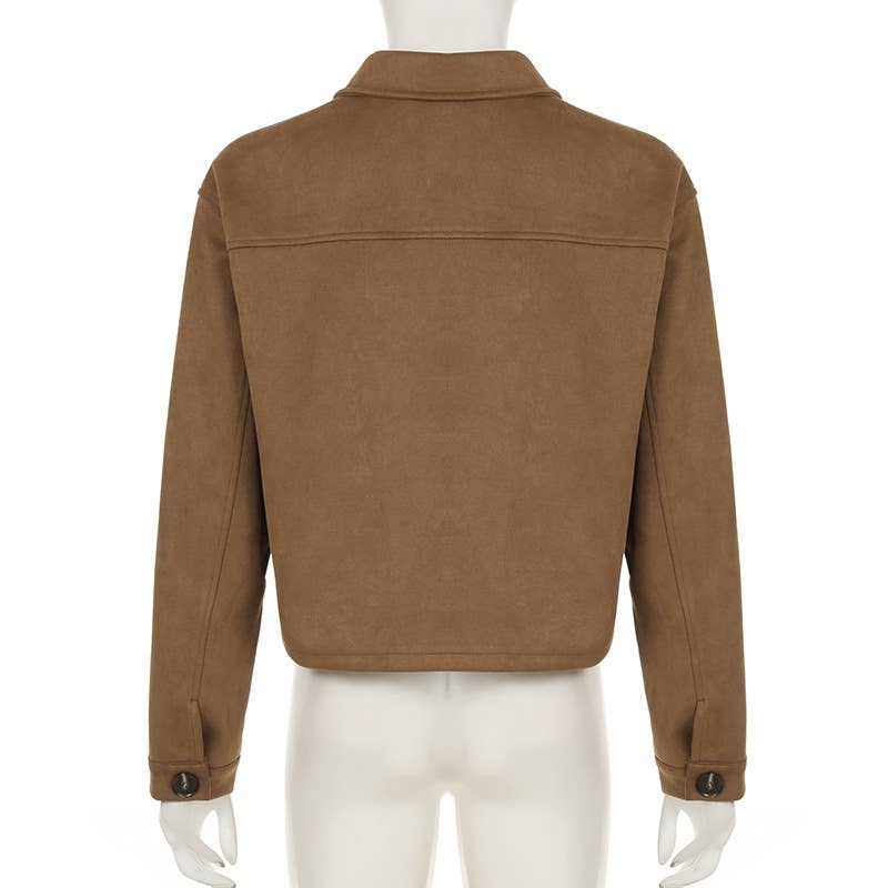 Vintage French Lapel Single-Breasted Brown Jacket