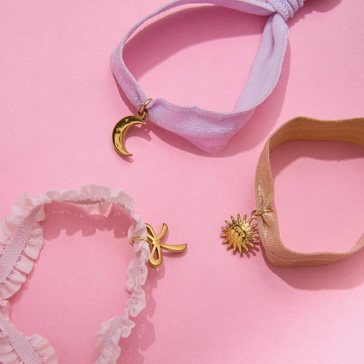 SWEET 18K GOLD PINK LACE BOW PENDANT BRACELET_CWAJE4806