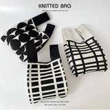 BLACK AND WHITE STRIPED STITCH HANDBAG_CWAB2393