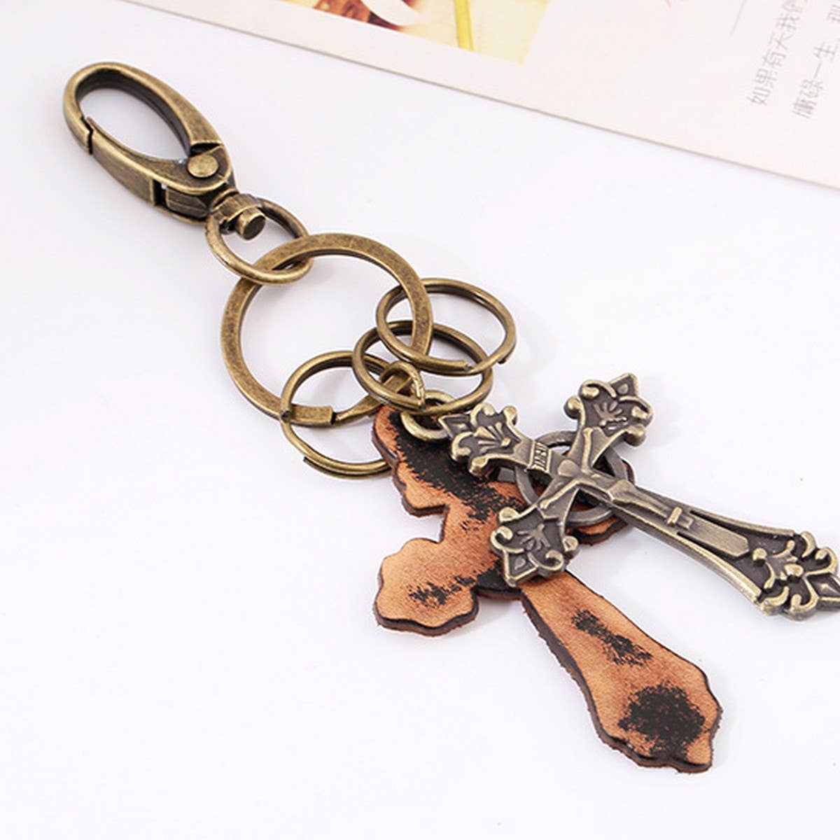 PUNK RETRO CROSS LEATHER PENDANT KEYCHAIN_CWMM4715