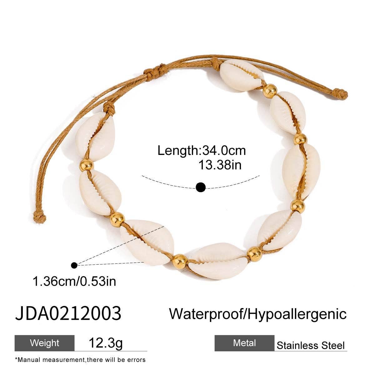 18KGOLD STAINLESS STEELSHELL BEAD ADJUSTABLEANKLET_CWAJE4675