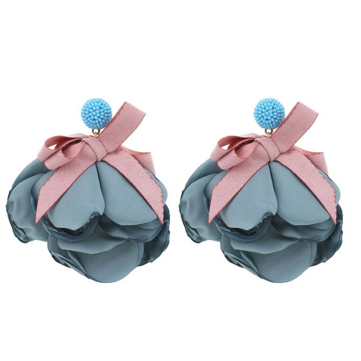 LONG STATEMENT FABRIC BOW FLOWER EARRINGS_CWMM6163