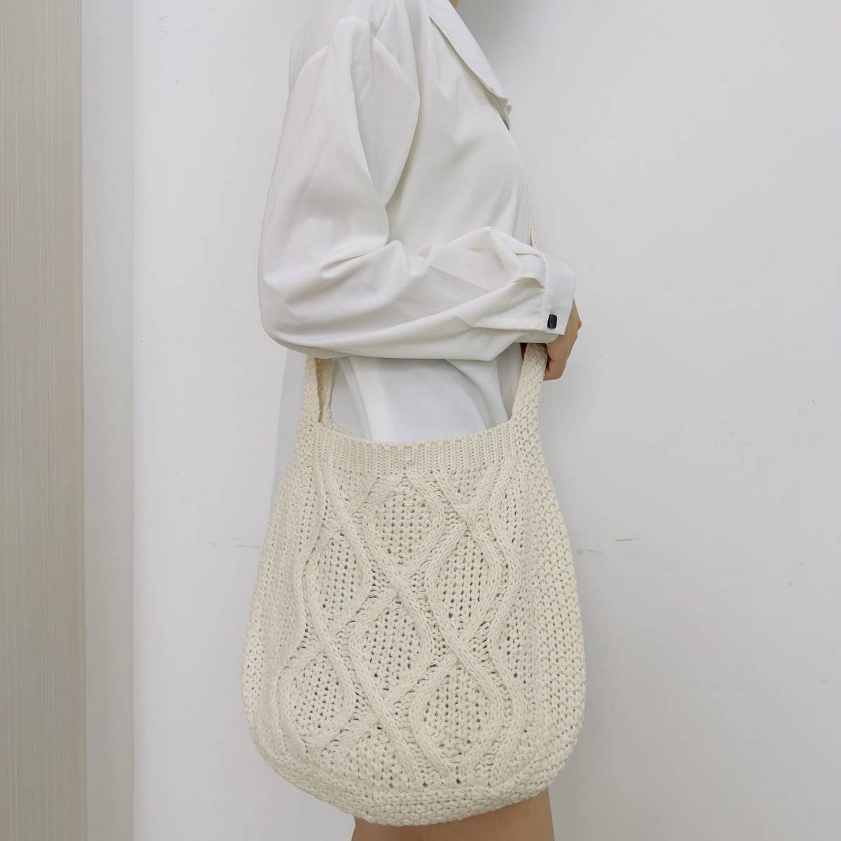 Cwab4573_Solid Knit Twist Vintage Tote Crossbody Bag