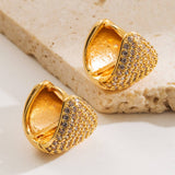 HEART GEOMETRIC CZ COPPER PLATED STUD EARRINGS_CWMM8518