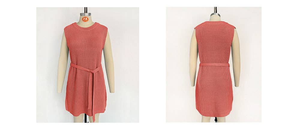 Solid-Color Round-Neck Fashionable Knitted Dress