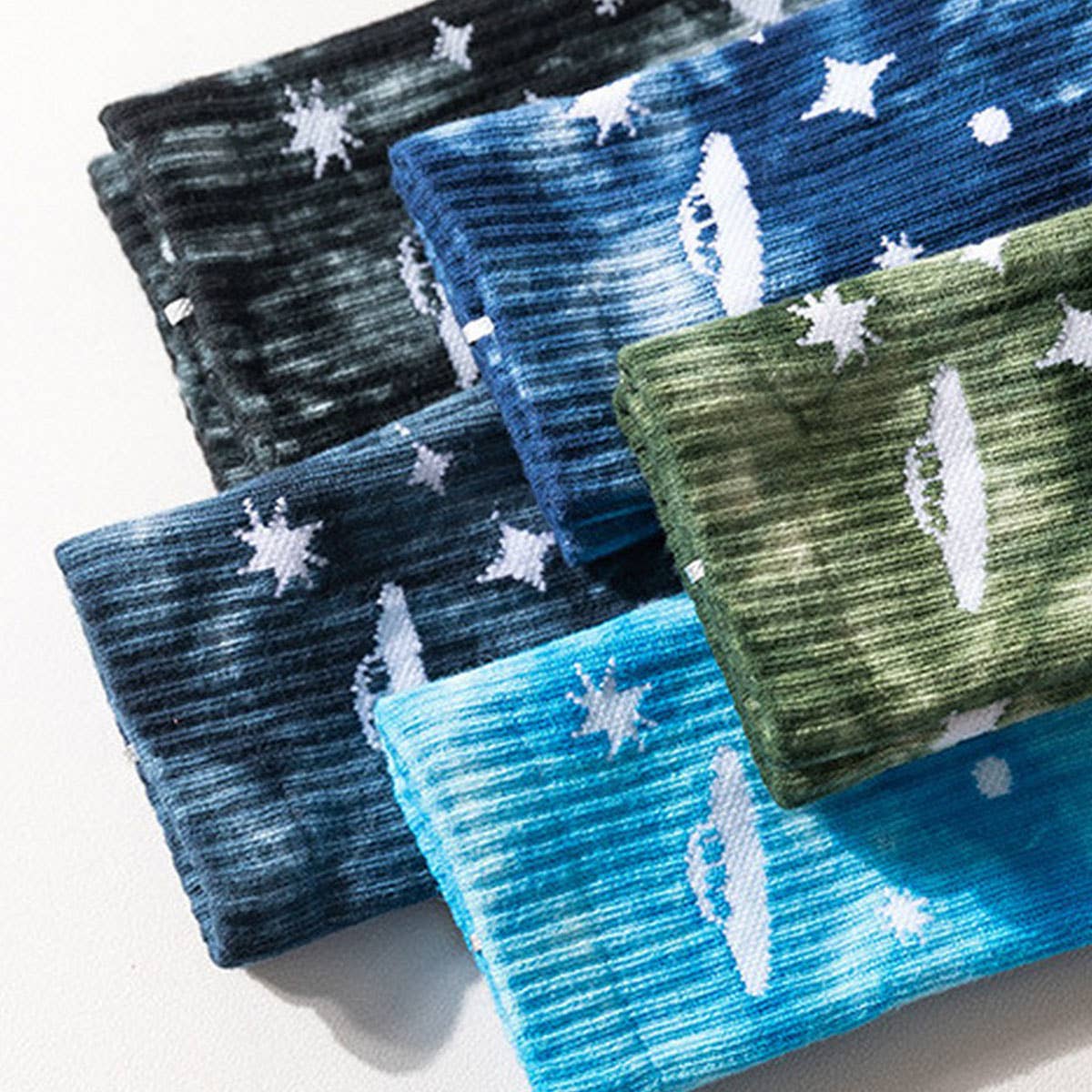 Universe Printed Tie Dyed Fashion Crew Socks_Cwms123