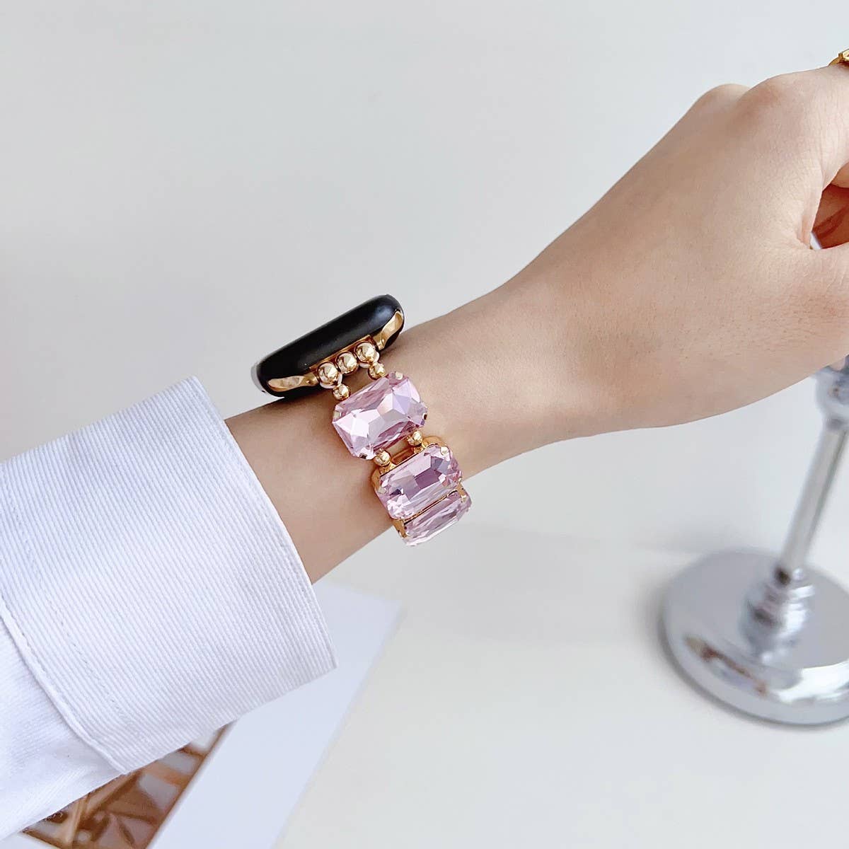 APPLE WATCH 9 RHINESTONE WHITE STONE ELASTIC STRAP_CWASC1561