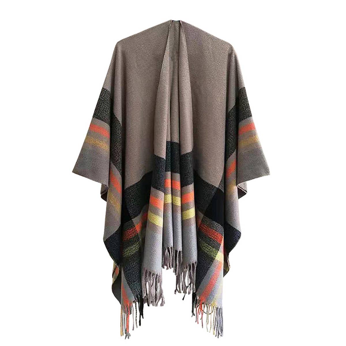 CAPE DOUBLE SIDED PLAID SLIT SHAWL_CWASC1209