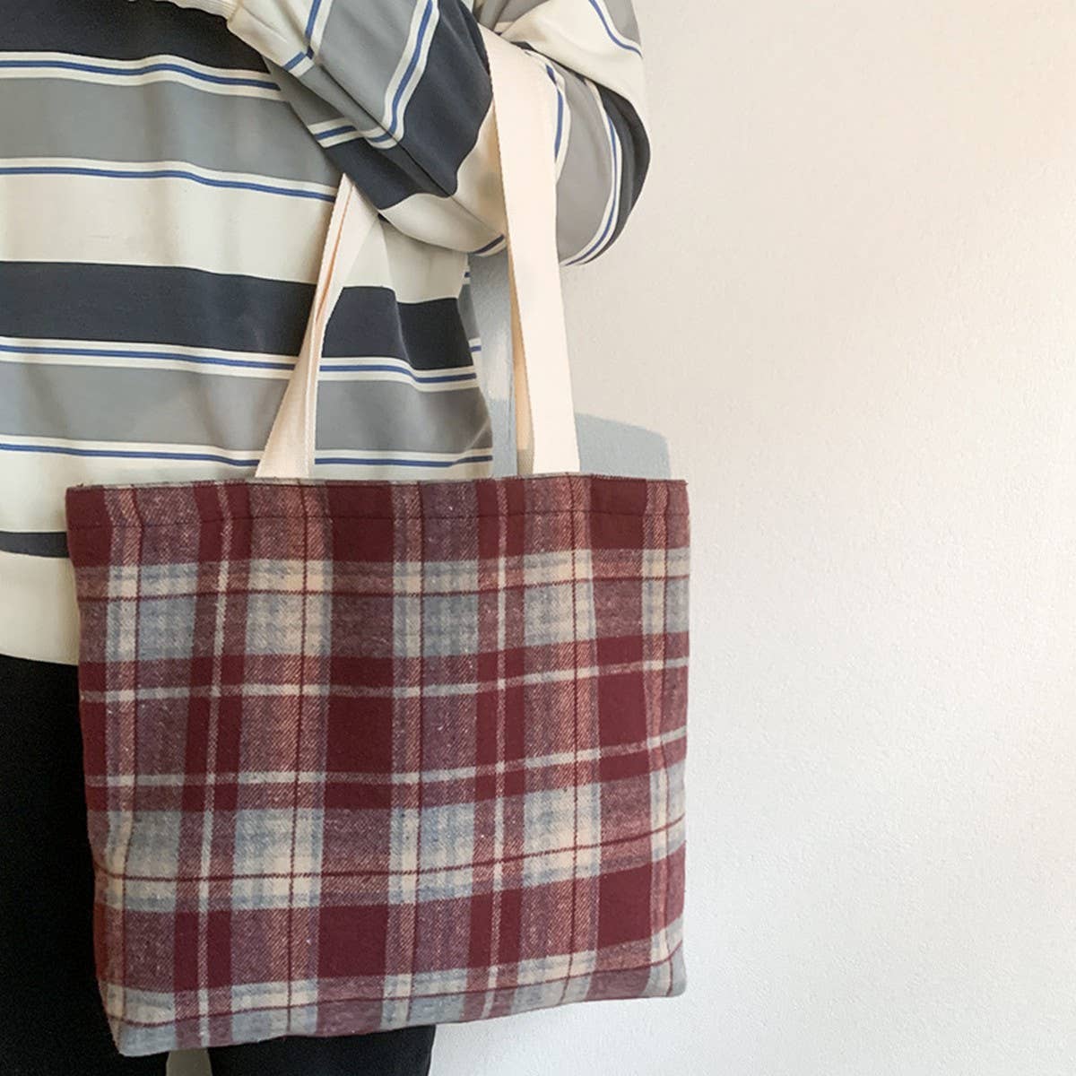 RETRO MIXED COLOR PLAID VERSATILE SHOULDER BAG_CWAB2155