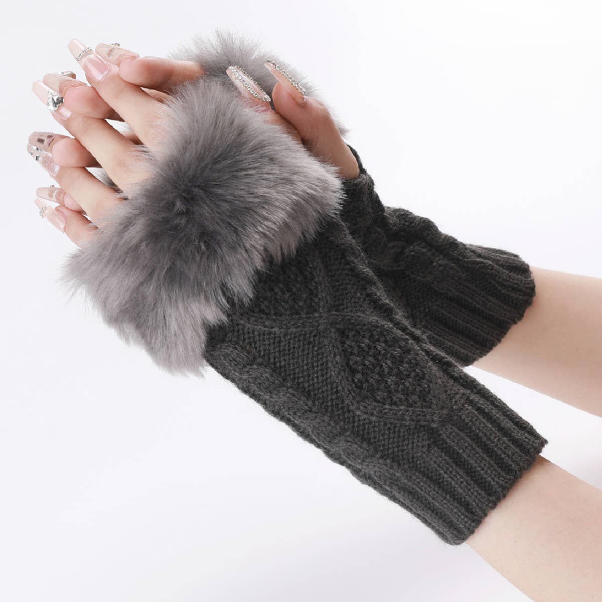 Simple Warm Diamond Fingerless Gloves_Cwag0102