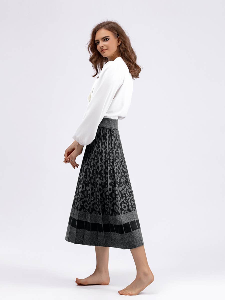 Vintage Leopard Print Contrast Knit Skirt