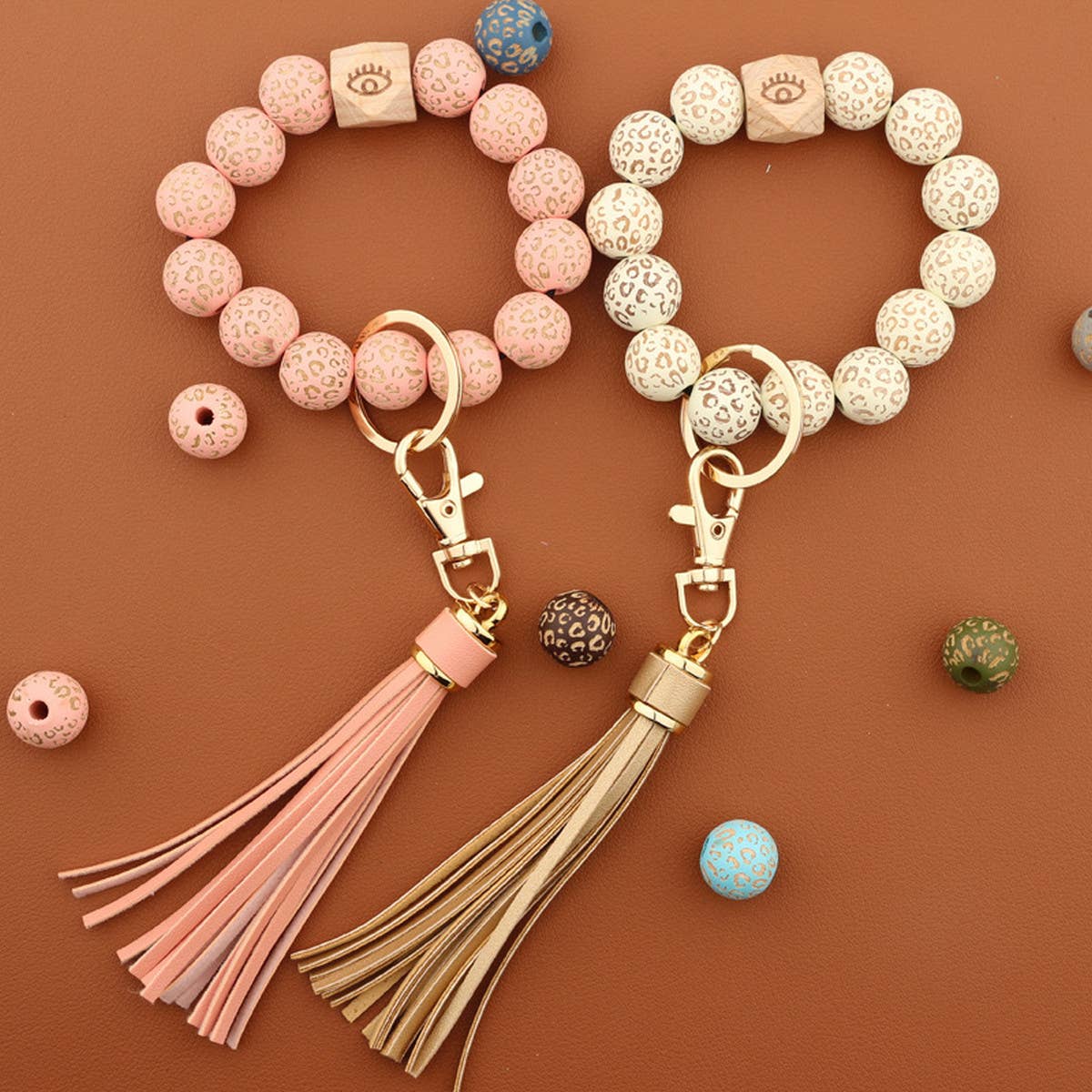 TASSEL LATTICE WOODEN BEAD KEYCHAIN_CWMM1325