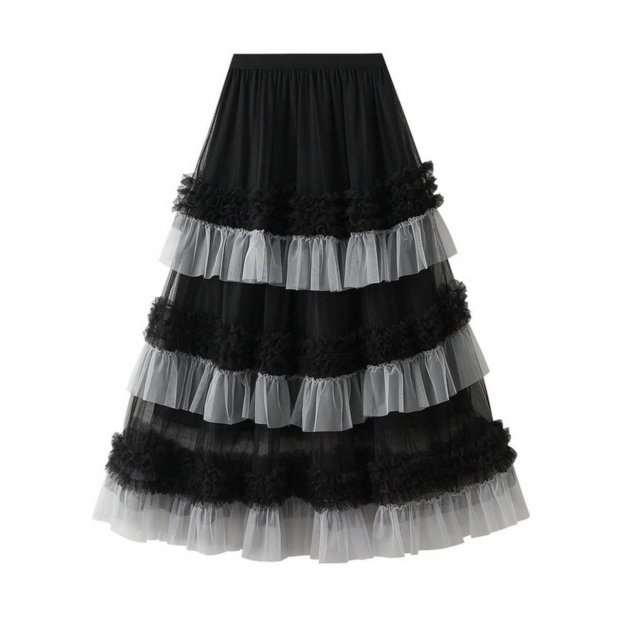 FASHION FLOWY TULLE TIERED DANCE MIDI SKIRT_CWBMS0387
