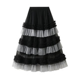 FASHION FLOWY TULLE TIERED DANCE MIDI SKIRT_CWBMS0387