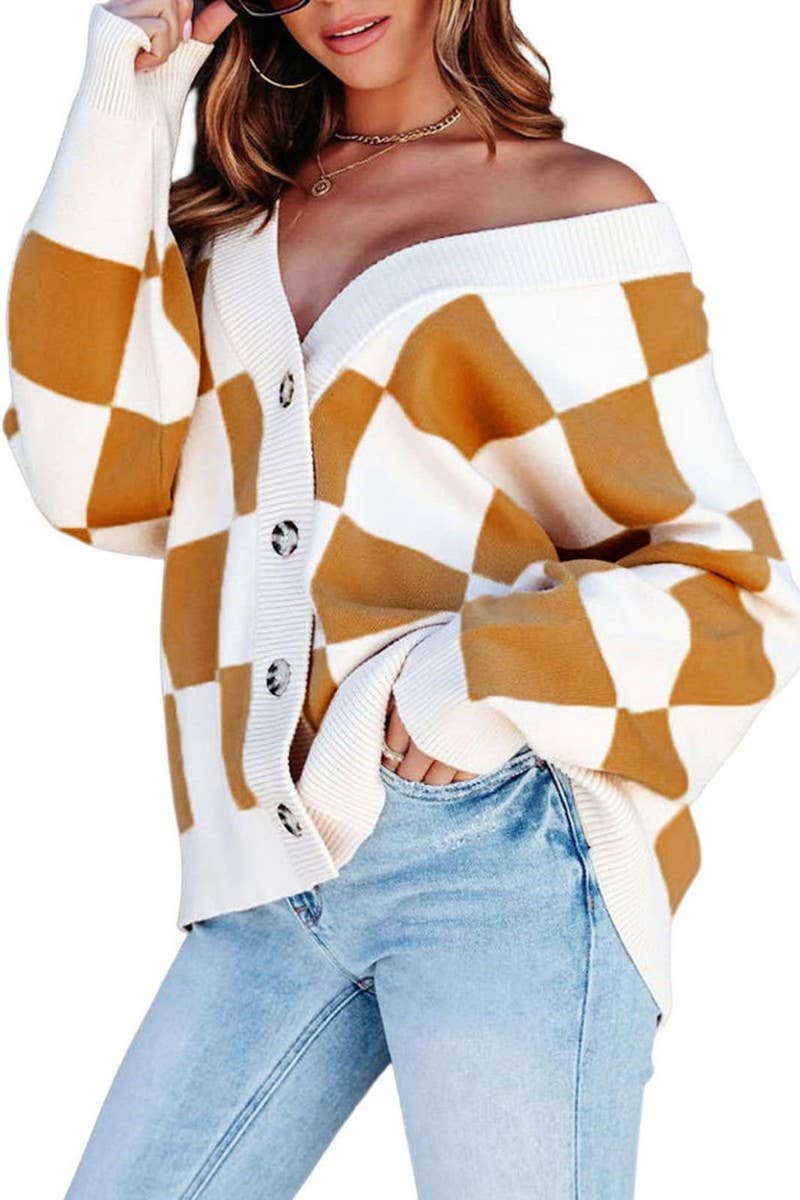 V-Neck Button-Up Long-Sleeved Cardigan