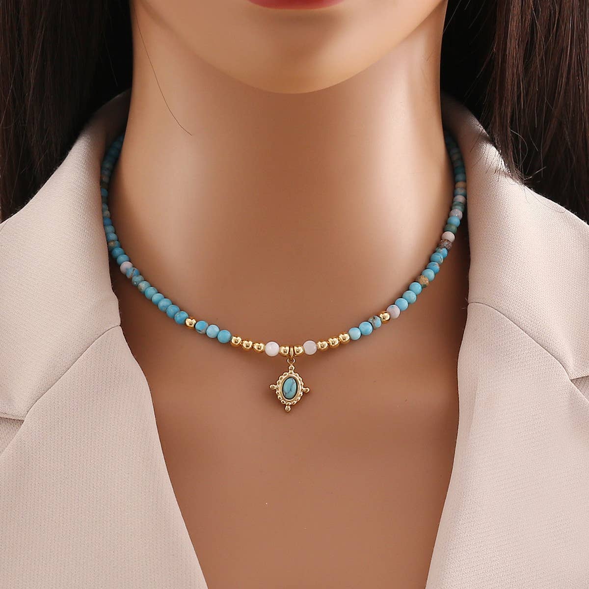 FASHIONABLE NATURAL STONE BEADED NECKLACE_CWAHA0883