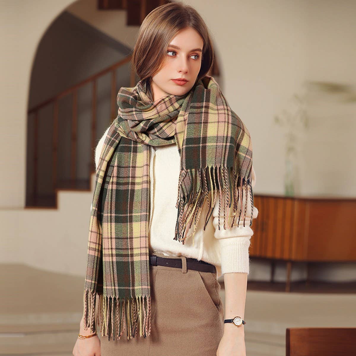PLAID WINTER SCARF WRAP SOFT STREET STYLE SHAWL_CWASC1050