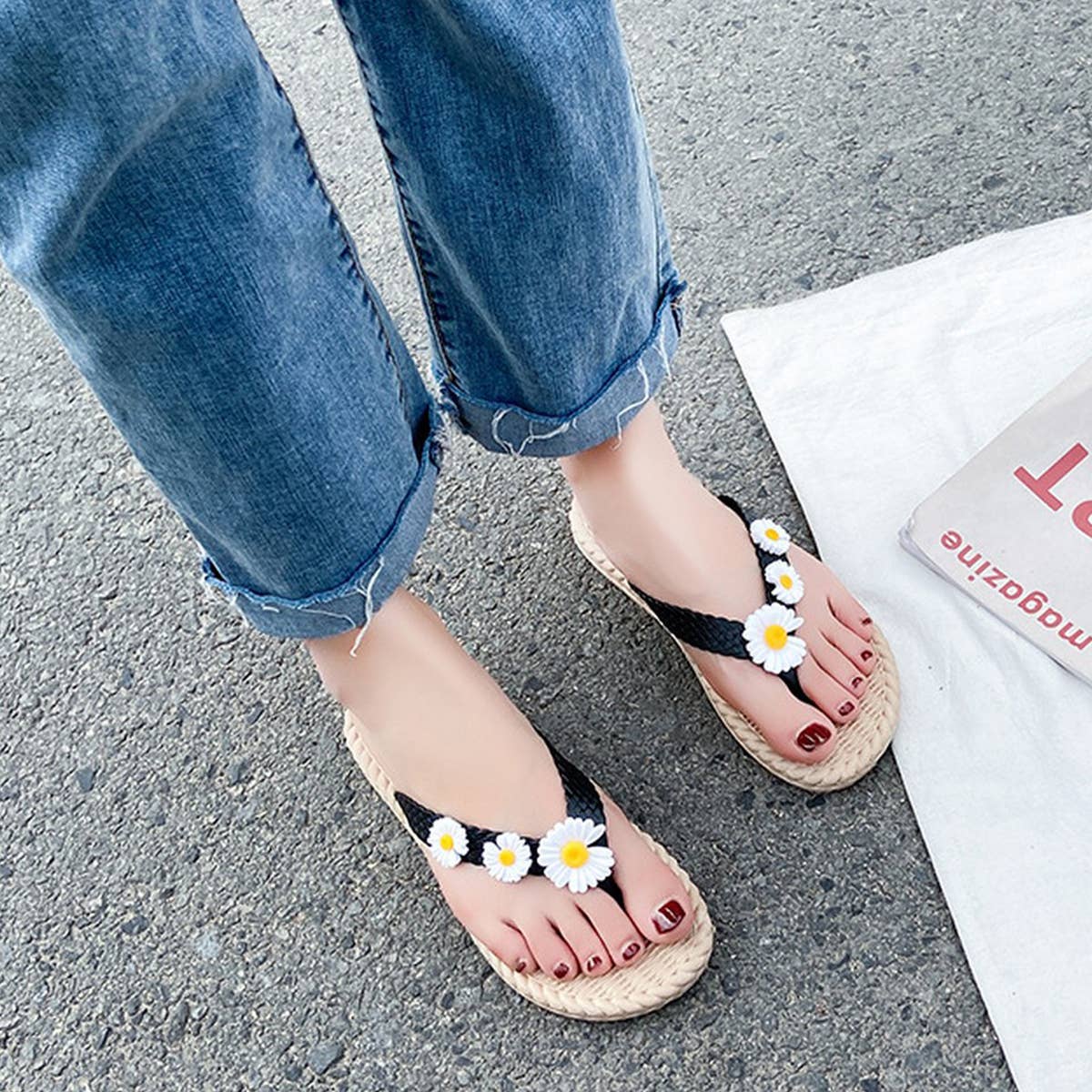 SUNFLOWER FLOWER SUMMER BEACH FLIP FLOPS_CWSHS0670