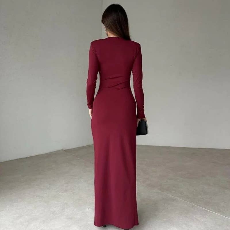 Stylish V-Neck Slim-Fit High-Waisted Slit Dress