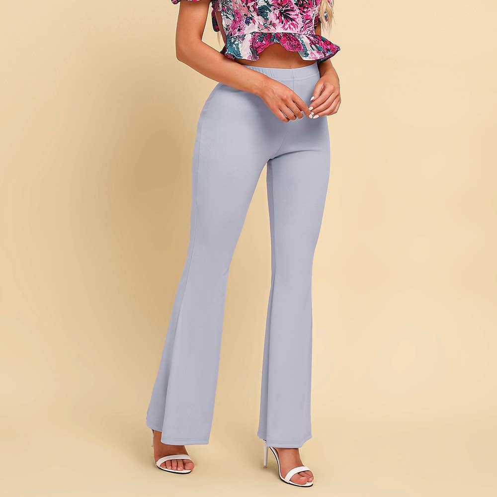 Solid Color Slim Fit Flared Trousers