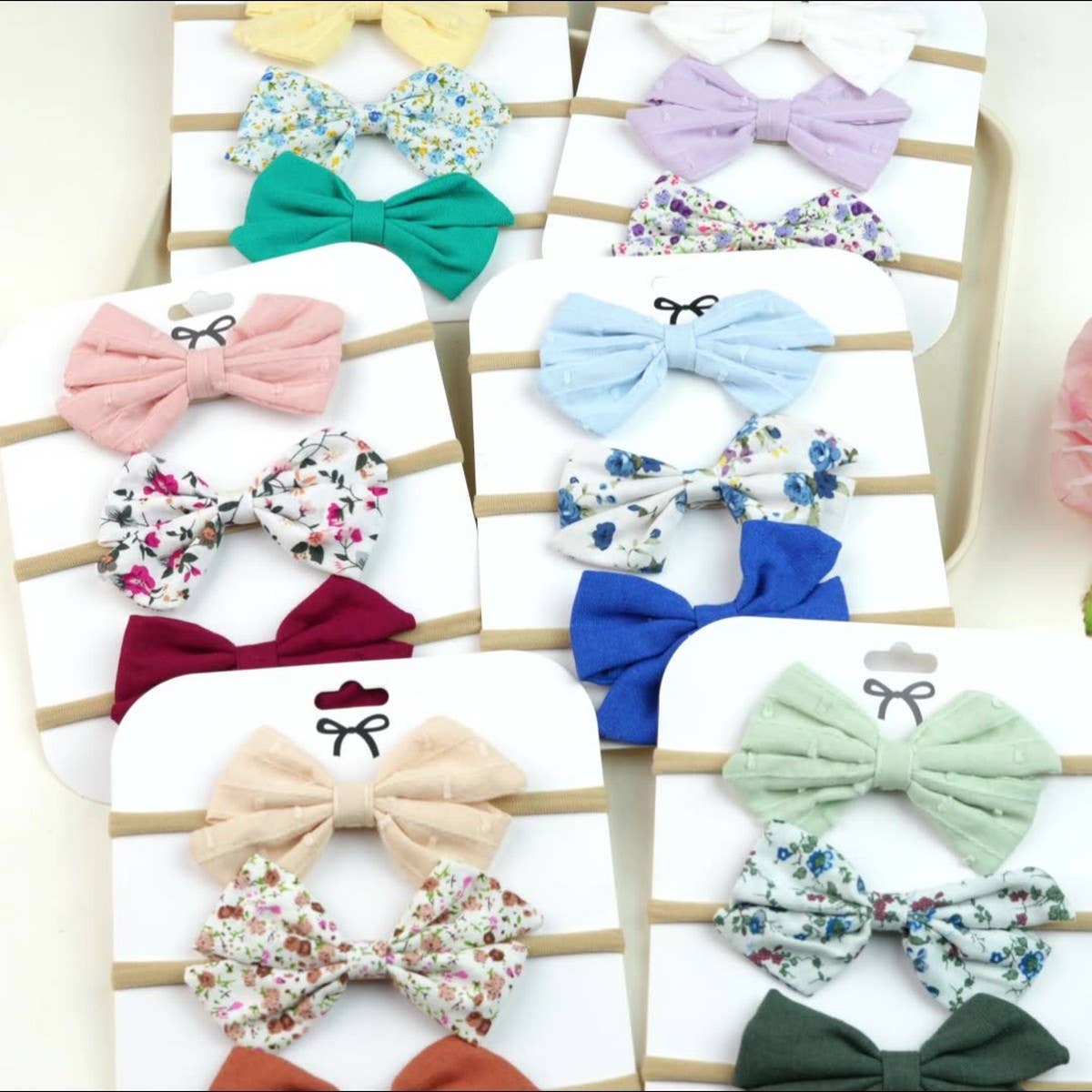 COTTON LINEN BOW HEADBAND SET FOR BABIES_CWAHA6742