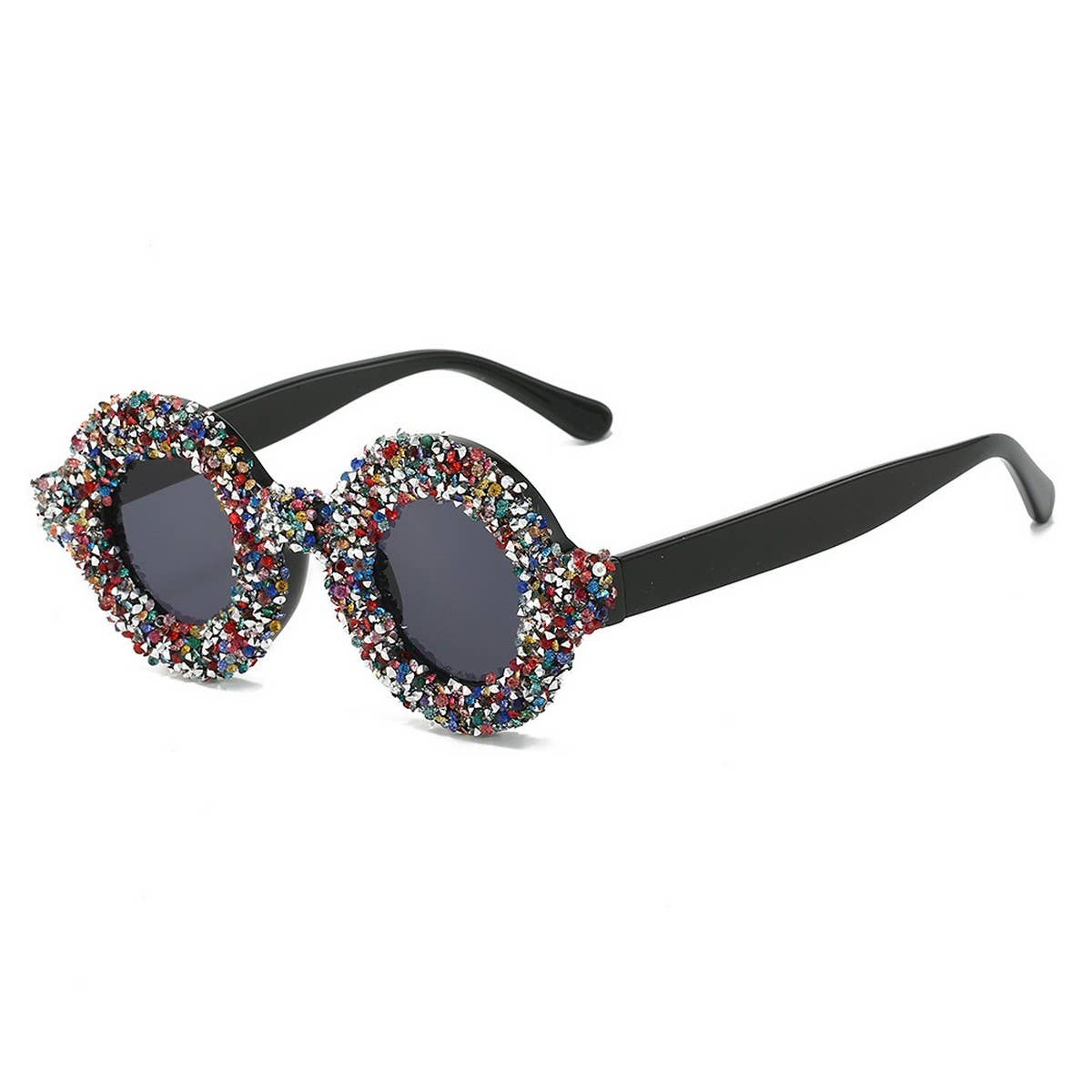 FASHIONABLE ROUND DIAMOND STUDDED SMALL SUNGLASSES_CWASG0856