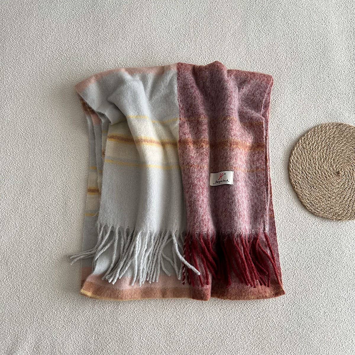 BLUE PLAID FAUX CASHMERE SCARF WINTER WARM_CWASC2337