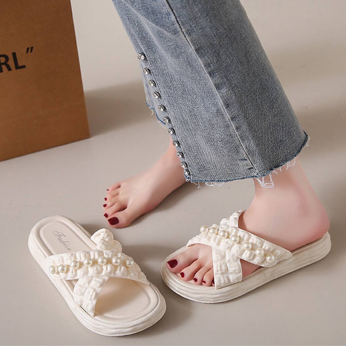 SUMMER BEACH SHOES PEARL CHAIN SANDALS_CWSHS0672