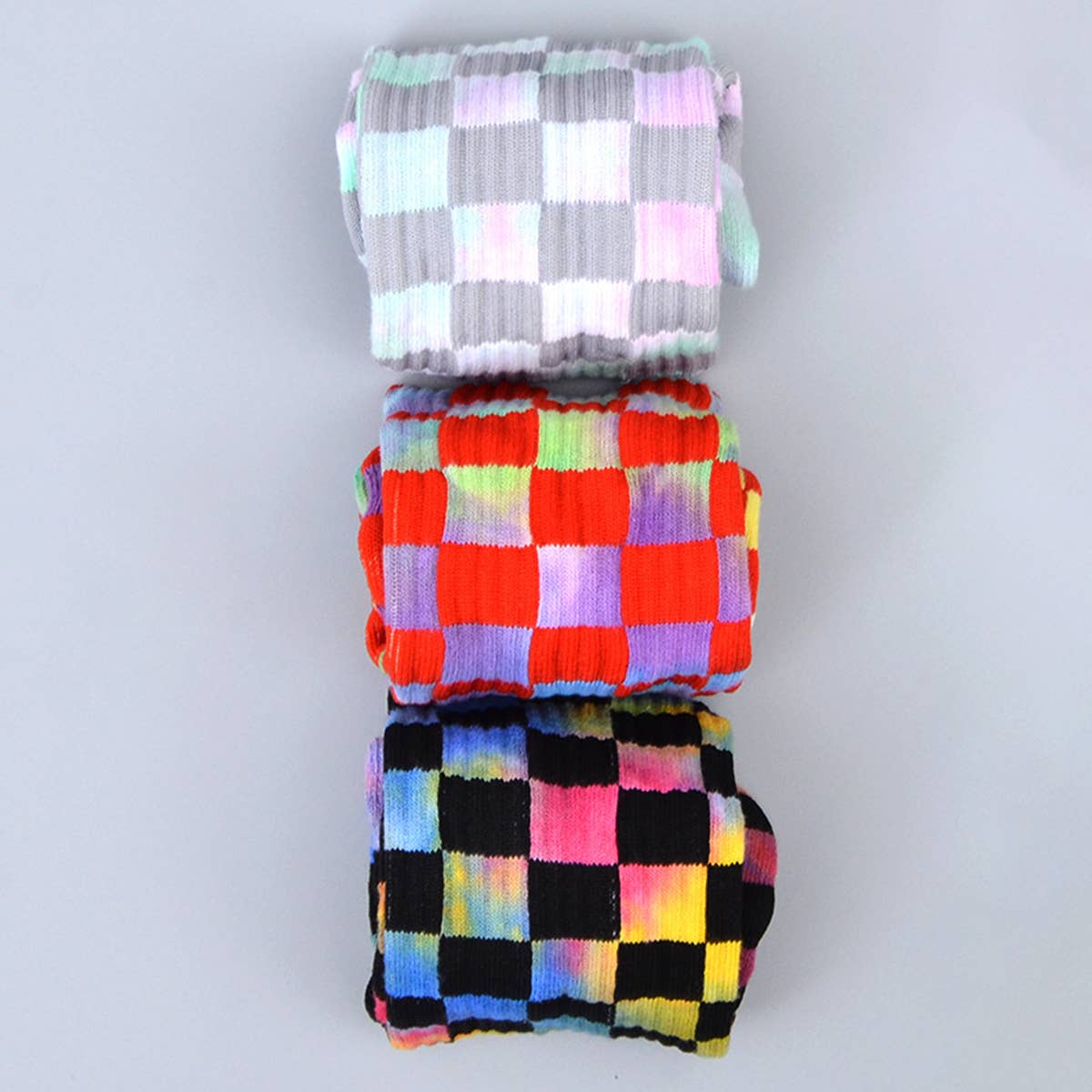 FASHION TIE DYED CHECKERED SOCKS_CWMS0265