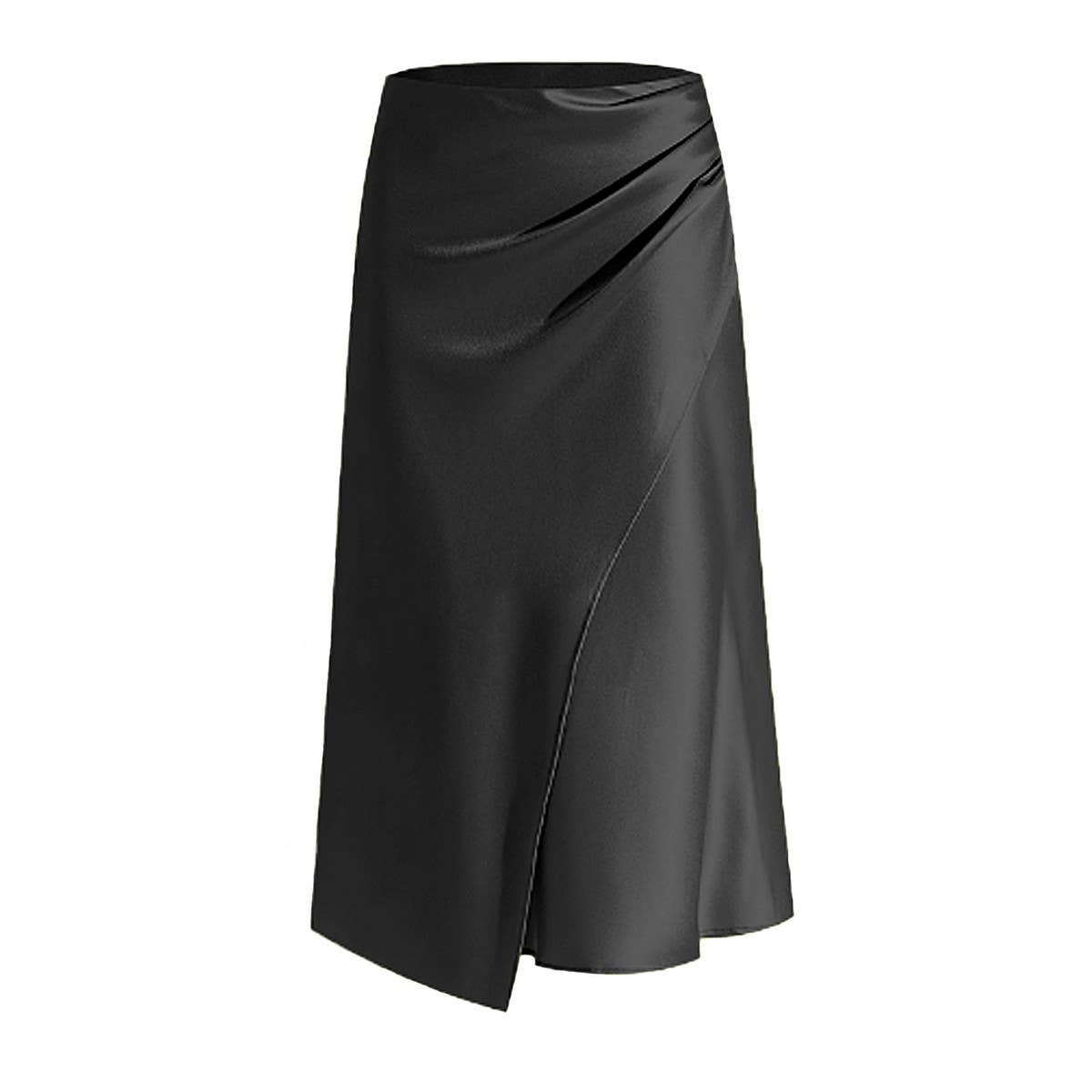 HIGH WAIST SATIN PLEATED SLIT MAXI SKIRT_CWBSS0420