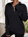 Solid-Color High-Neck Zipper Lapel Sweater