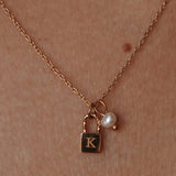 STAINLESS STEEL LETTER PEARL LOCK PENDANT NECKLACE_CWMM5298