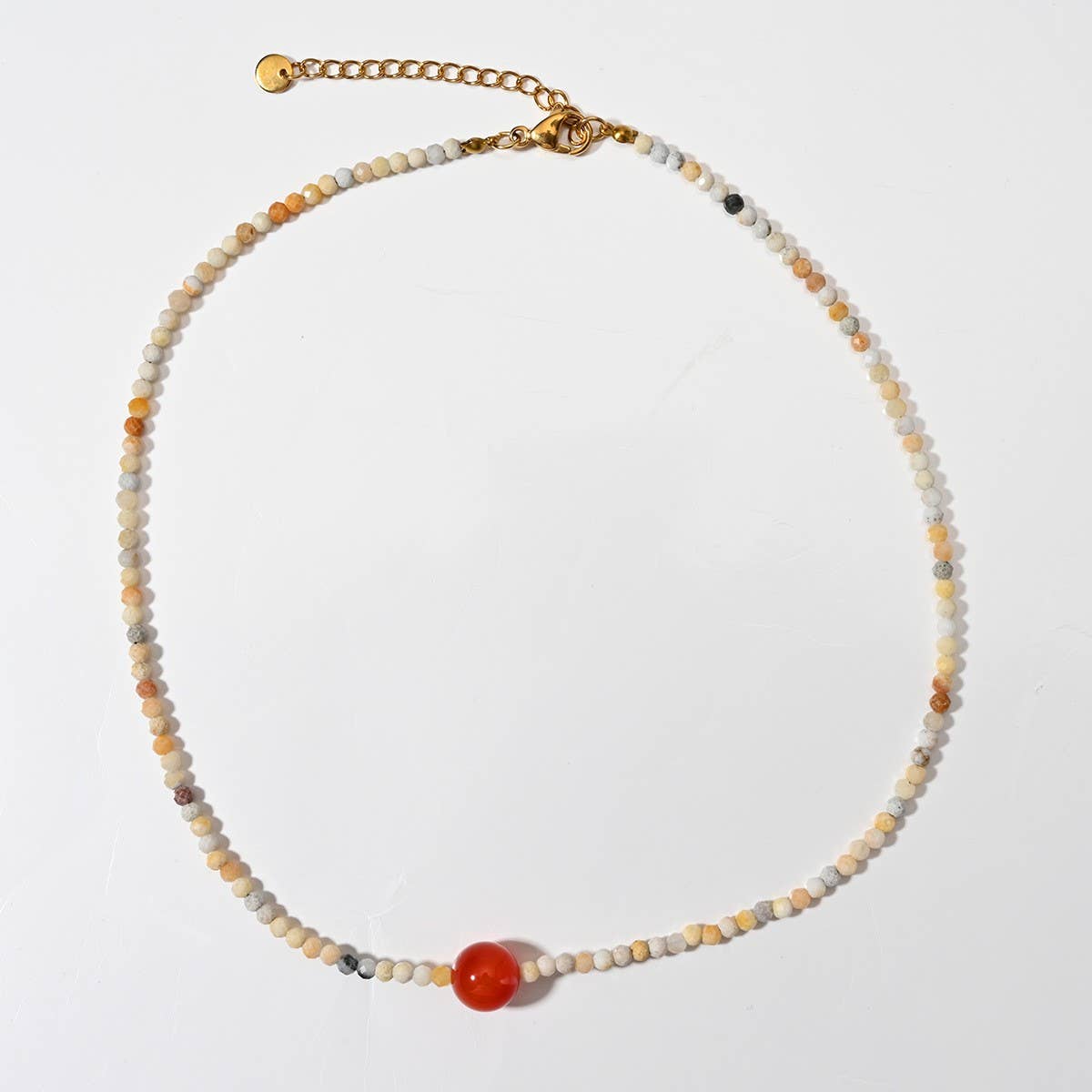 ELEGANT HANDMADE STONE NECKLACE WITH STEEL PENDANT_CWMM8818